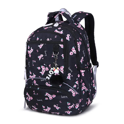 Cherry blossoms elementary school backpack for girls black pink floral bookbag fashion school bags for girls cute flower bookbag