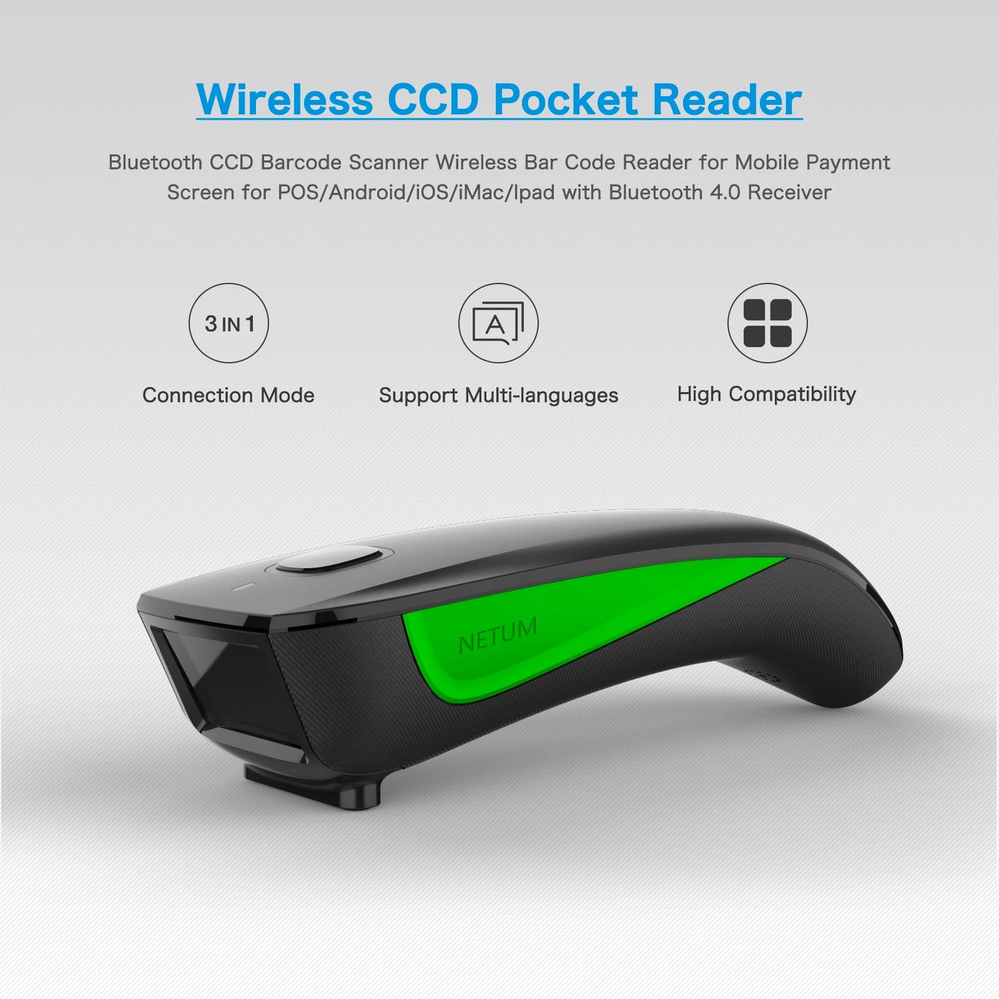 NETUM C750 Barcode Scanner Wireless Bluetooth Pocket USB 1D 2D for Inventory Barcode Reader for Tablet IOS Android-Fast Shipping