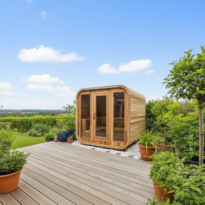 SANSHENG Red Cedar Solid Wood Sauna Cabin Outdoor Traditional square Barrel Sauna Room 4-6person