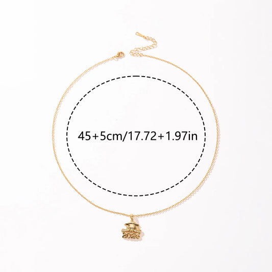 1Pc Women Copper Zircon 2026 Graduation Cap Pendant Necklace with Cable Chain Daily & Party Jewelry