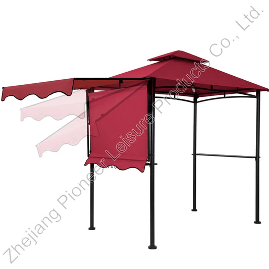1 Piece MOQ Promotional Gazebo Collection Side Awnings Shelves 2-Tier Patio BBQ Grill Gazebo Canopy 5x8 Ft. Red for Barbecue