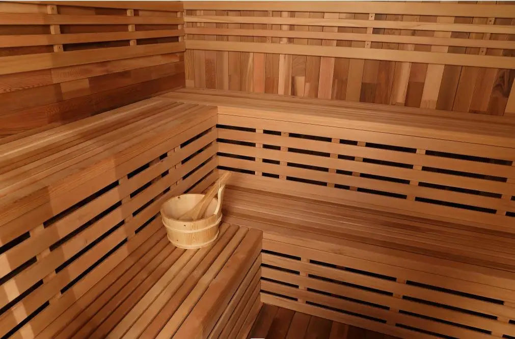 Modern Design Movable Outdoor Sauna Room with Porch Solid Wood Cylinder Door Matched with Far Infrared Sauna Stove