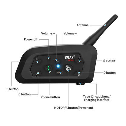 EJEAS V6 Pro Bluetooth Motorcycle Communicator Helmet Intercom Moto Headset With Mic 1200m  for 6 Riders