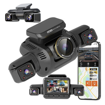 5 Channel Dash Cam Front Rear Left Right Car DVR 4K Dash Cam 360° Dash Cam Car Black Box with AI DMS 5G WiFi GPS CPL