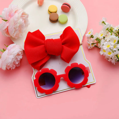 New Children Sunglasses Bow Set Cartoon Baby Toys Children Sunshade Glasses Hairbands Headdress Girl Hair Clips