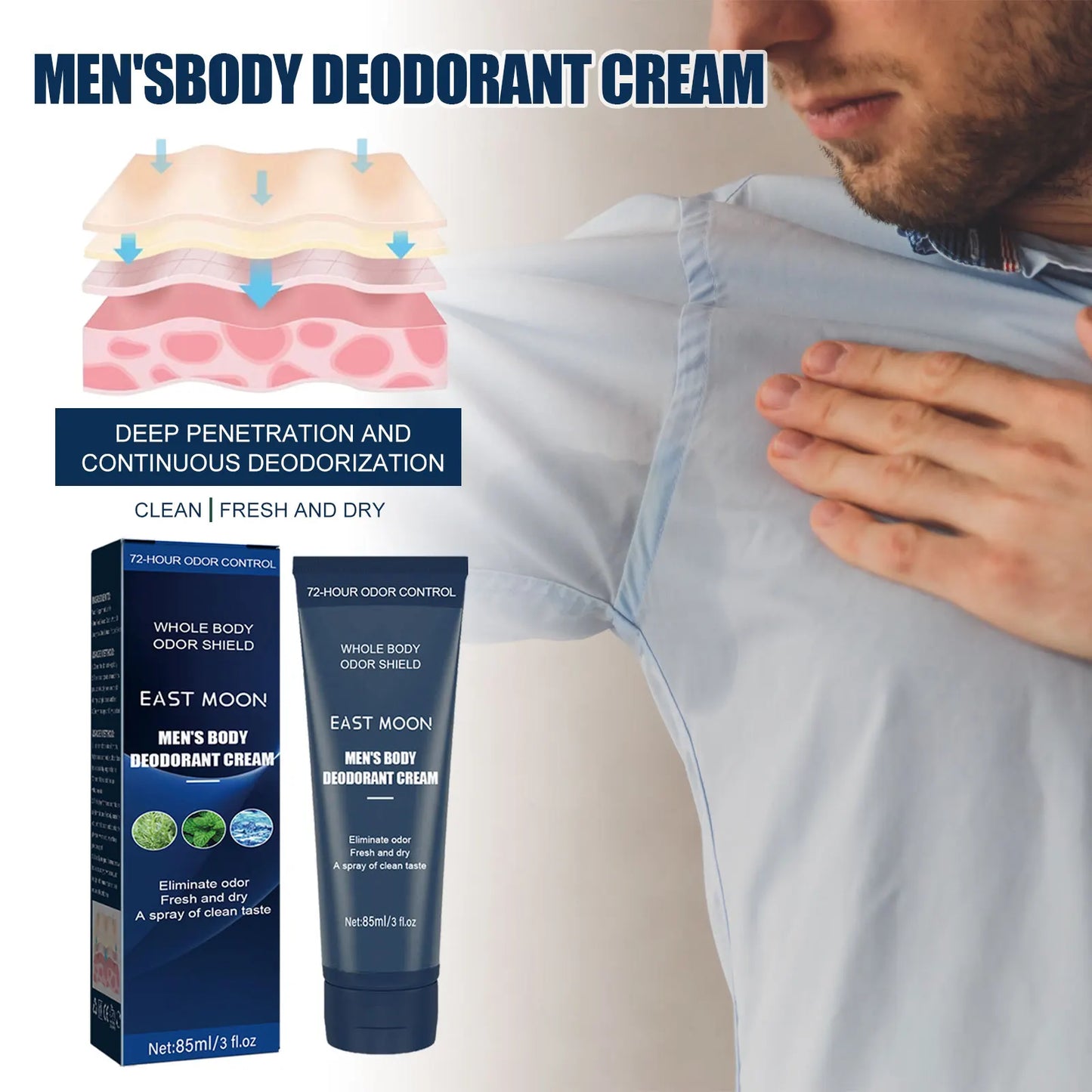 East Moon Men's Body Deodorant Cream Gentle Antiperspirant for Lasting Body Care for Children