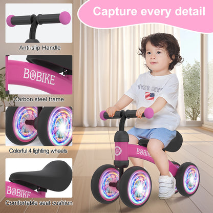 Baby Balance Bike Toys for 12-36 Months Kids Toy Boy and Girls Gifts Toddler Best First Birthday Gift  (Rose Red-Light)