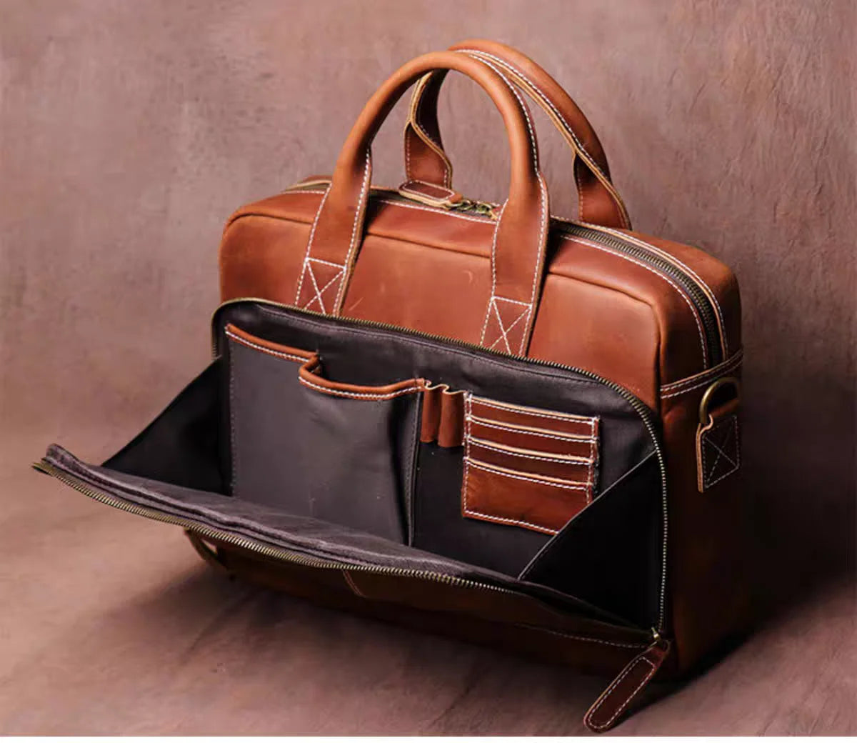 Vintage Genuine Leather Messenger Bag Briefcase Large Satchel Shoulder Bag Rugged Leather Laptop Bag