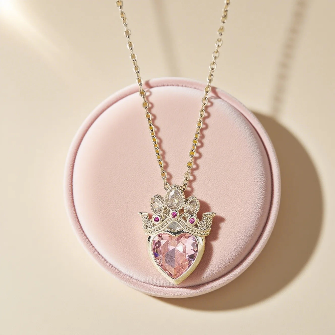 A Lovely Crown Pink Necklace Temperament Clavicle Chain Suitable for Daily Wear Titanium Steel
