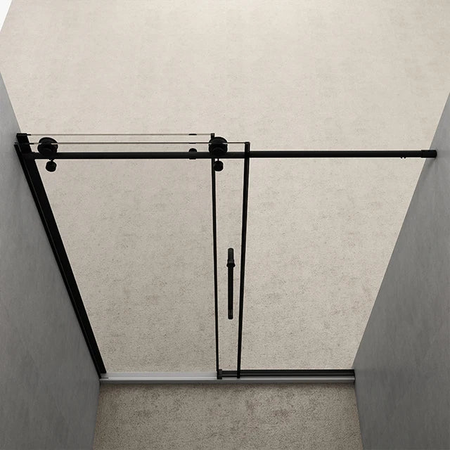 Sliding Framed Shower Door, Matte Black Aluminum Frame, Black Seal Strip, Tempered Glass for Bathroom Shower Room Door