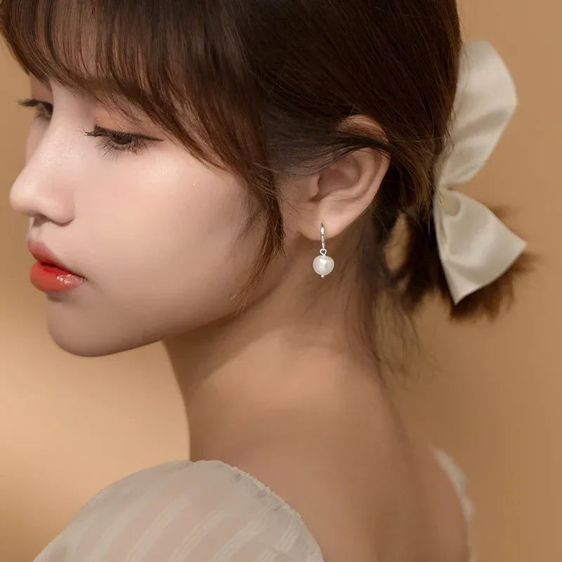 TrustDavis Real 925 Sterling Silver Sweet Irregular Baroque Pearl Hoop Earrings For Women Wedding Valentine's Day Jewelry DB338
