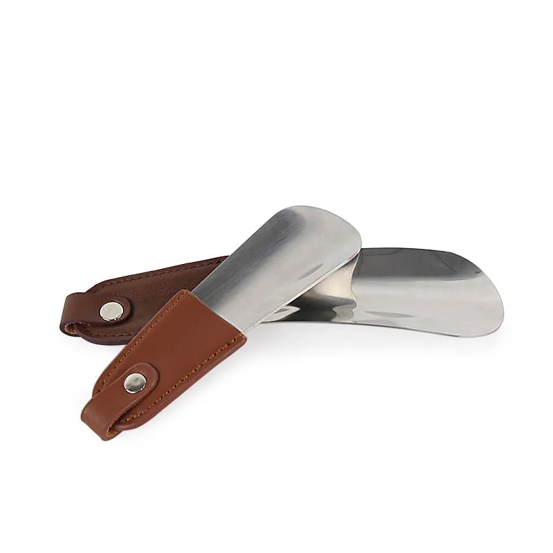 Melenlt Stainless Steel Shoe Horn With Leather Strap Travel Shoehorn Classic Gentleman's Accessory Shoe Horn Travel Shoehorn