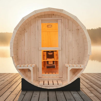 6-Person Outdoor Barrel Sauna with Steam Generator | All-in-One Premium White Pine Home Spa Kit