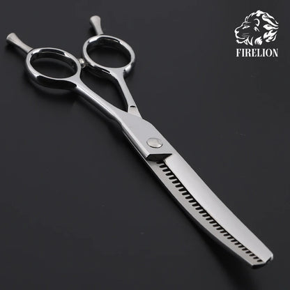 FIRELION 7.5 Inch High Quality Profession Pet Grooming Scissors Dog Chunker Shark Teeth Curved Thinning Scissors