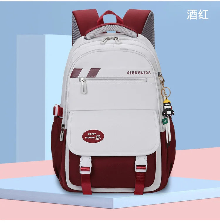 Junior High School College Girls' Large Capacity Backpack Grade 3-6 Elementary Students' High Quality Waterproof Striped