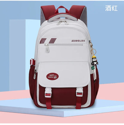 Junior High School College Girls' Large Capacity Backpack Grade 3-6 Elementary Students' High Quality Waterproof Striped