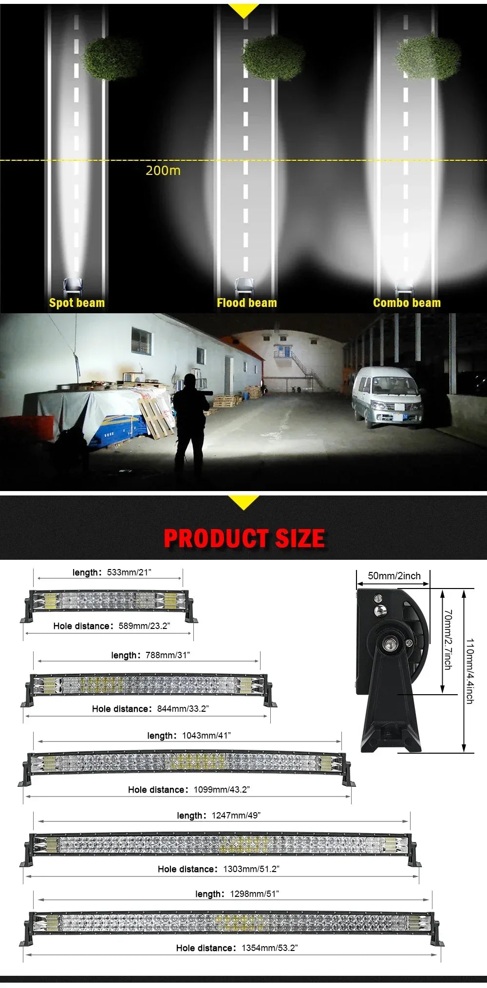 CO LIGHT 22 32 42 52 Inch Curved Led Light Bar COMBO 420W 620W 820W 1020W Dual Row Driving Offroad Car Truck 4x4 SUV ATV 12V 24V