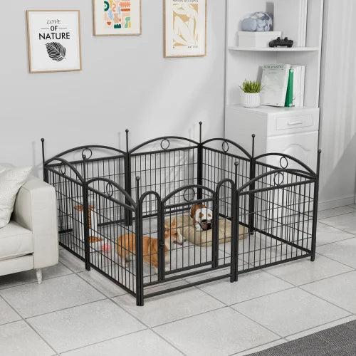 Heavy Duty Indoor/Outdoor Dog Playpen with Button Closure Solid Pattern Metal Pet Fence Exercise Pen with Doors for Puppies Dogs