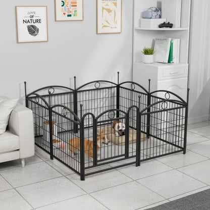 Heavy Duty Indoor/Outdoor Dog Playpen with Button Closure Solid Pattern Metal Pet Fence Exercise Pen with Doors for Puppies Dogs