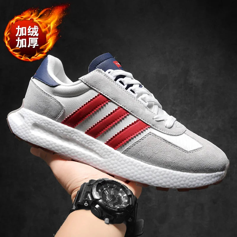 Y-3K0EB Men's Winter Warm Walking Shoes Black Leather Round Toe Lace-up Insulative Rubber Outsole Plush Lining