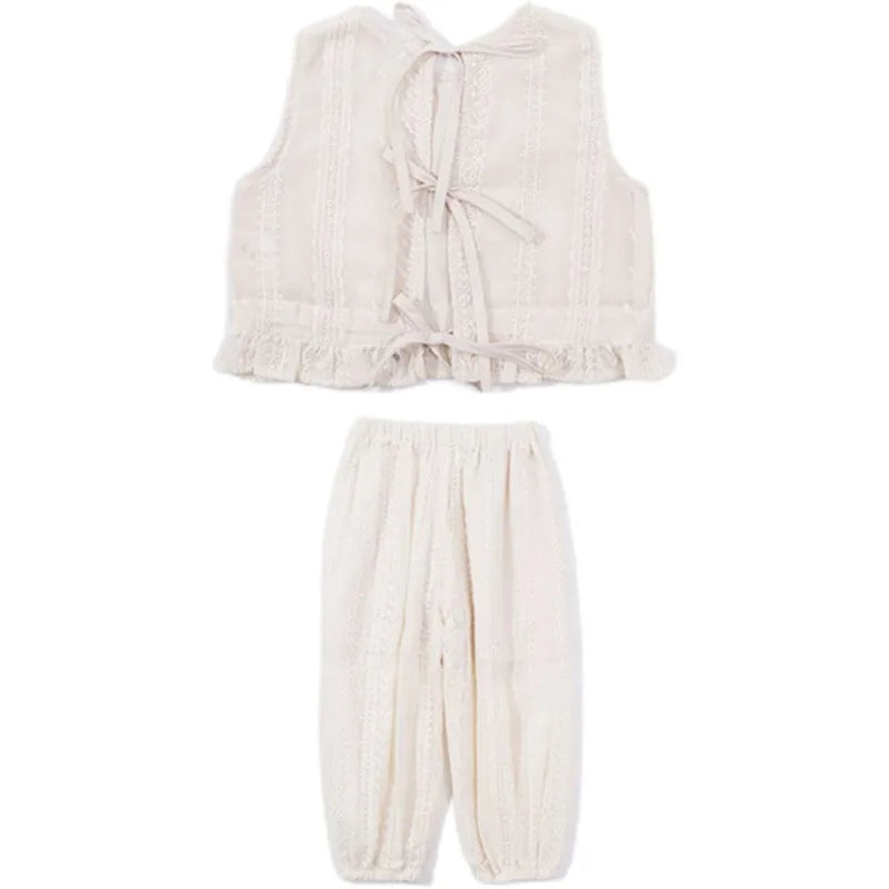 Girls' Summer Thin Suit 2024 Young Children Fashion Style Vest Wide Leg Pants Style Two-piece Set of Fashion