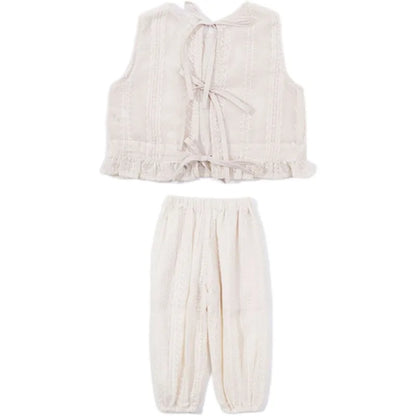 Girls' Summer Thin Suit 2024 Young Children Fashion Style Vest Wide Leg Pants Style Two-piece Set of Fashion