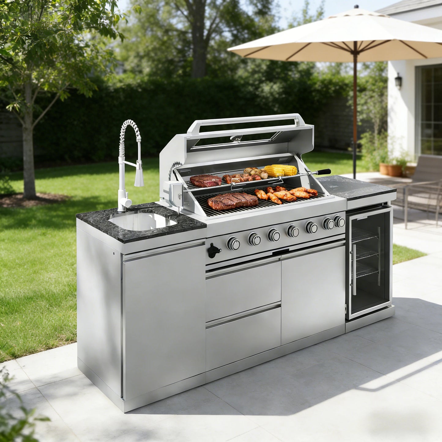 Stock in USA Warehouse 304 Stainless Steel Gas Grill BBQ Modular Outdoor Kitchen Cabinets for Garden