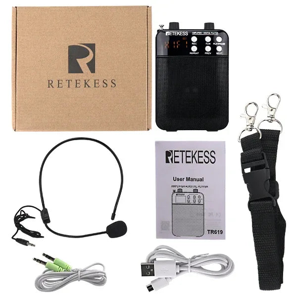 Retekess TR619 Megaphone Portable 3W FM Recording Voice Amplifier Teacher Microphone Speaker Mp3 Player FM Radio for Tour Guide