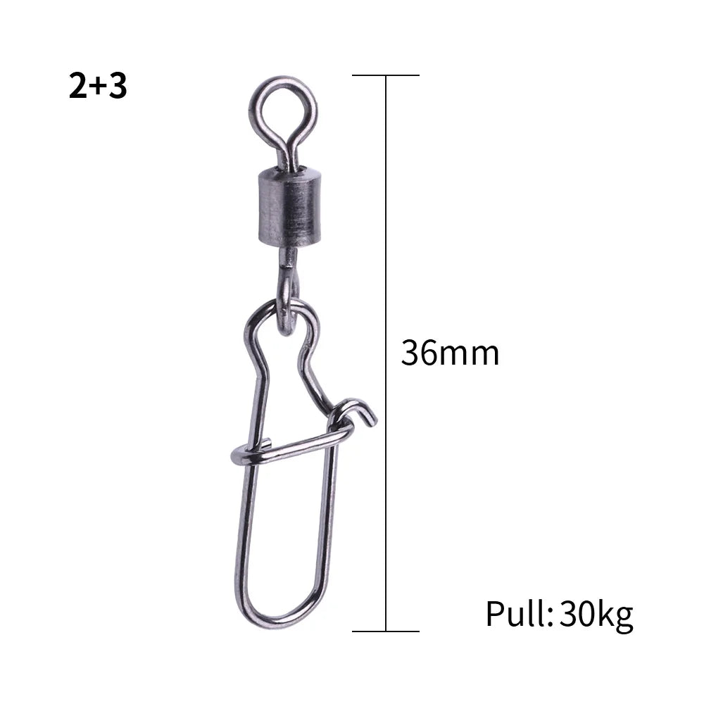 50pcs/bag High Strength Fishing Snap Swivels Ball Bearing Swivels Group Stainless Fishing Accessories