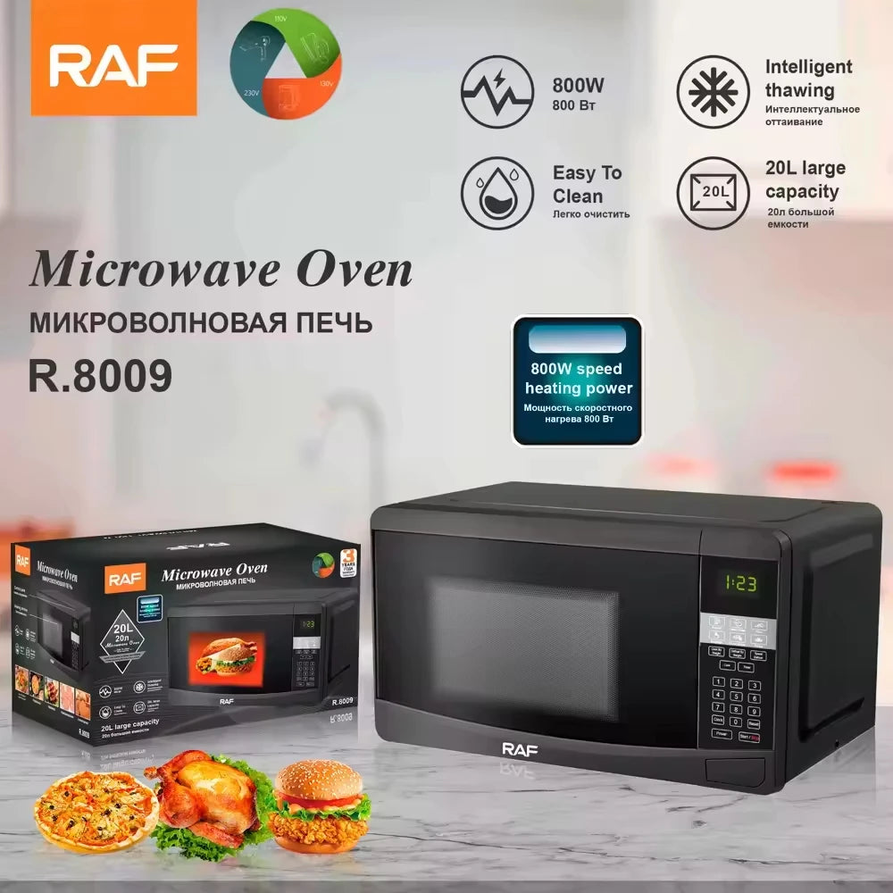 20L High Quality Mechanical Timer Control Microwave Oven Household Use Black Glass Housing 800W A+ Energy Efficient Touch