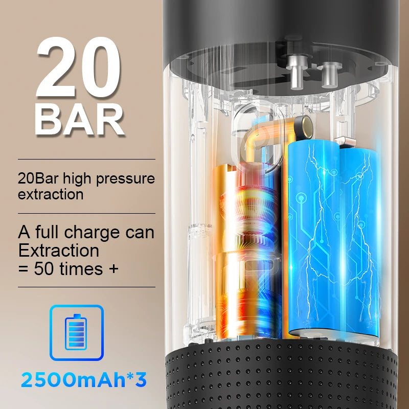2025 USB Rechargeable Battery-Powered 20 Bar Portable Automatic Espresso Coffee Maker for Car Use Plastic Cappuccino Function