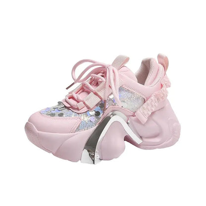 Pink Sequin Chaussures De Sport Trendy Women's Fashion Mujer Leather Sneakers Casual Shoes