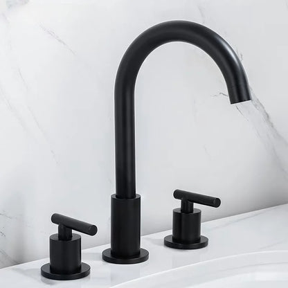 Modern 3 Holes Dual Handles Brass Single Lever Washbasin Mixer Faucet Widespread Matte Black Ceramic Cartridge Bathroom Sink Tap