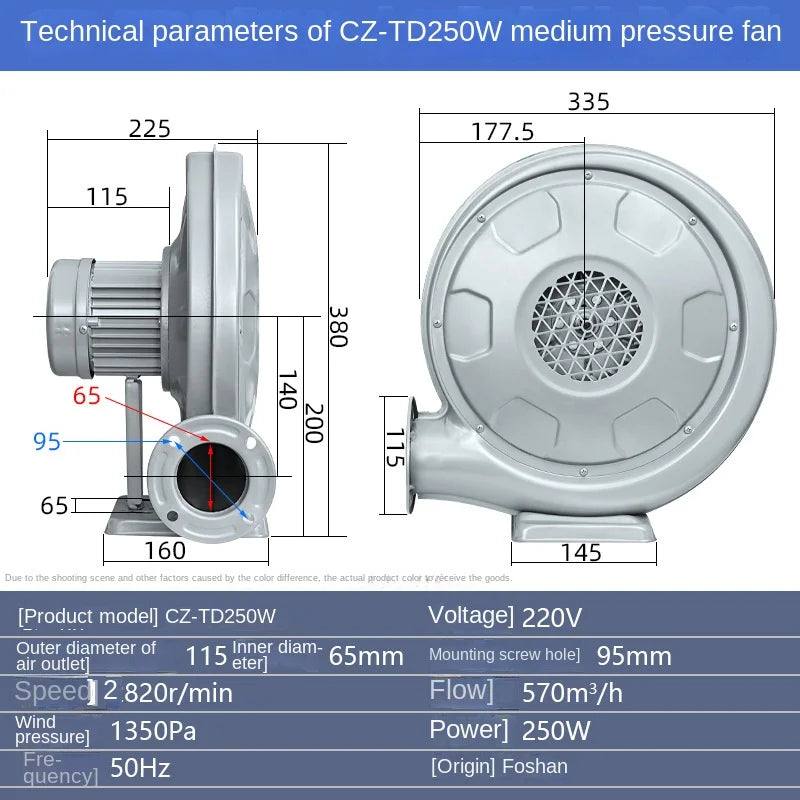 250W Medium Pressure Centrifugal Fan 220V Powerful Industrial Air Blower Free Standing Kitchen Blower OEM/ODM Supported