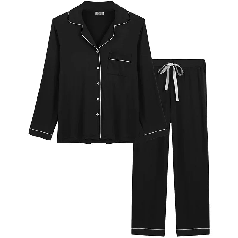 Joyaria Pajama Sets Women Long Sleeve Sleepwear Button Down Pj Pants Set Soft Bamboo Female Night Suit PJS Women Pyjamas Femmes