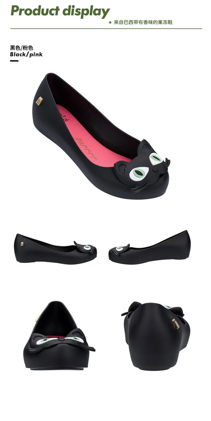 Design Big Butterfly Knot Melissa Women Flat Mules Sandals High Quality Cozy Patent Leather Pointed Toe Back Strap Shoes