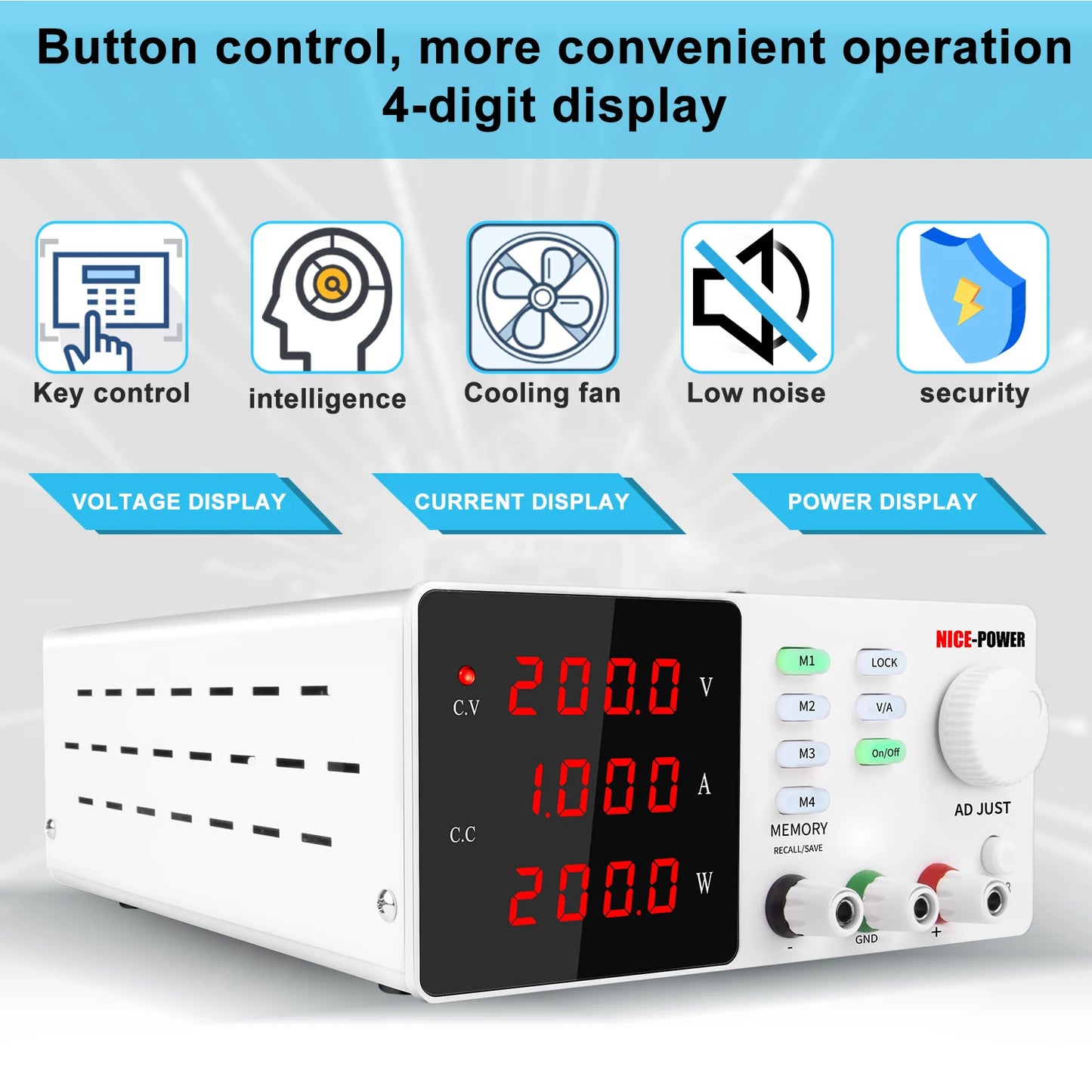 KUAIQU SPPS-S2001 Programmable DC Switching Power Supply 200V 1A Single Output 200W Lab Bench Color LCD Screen