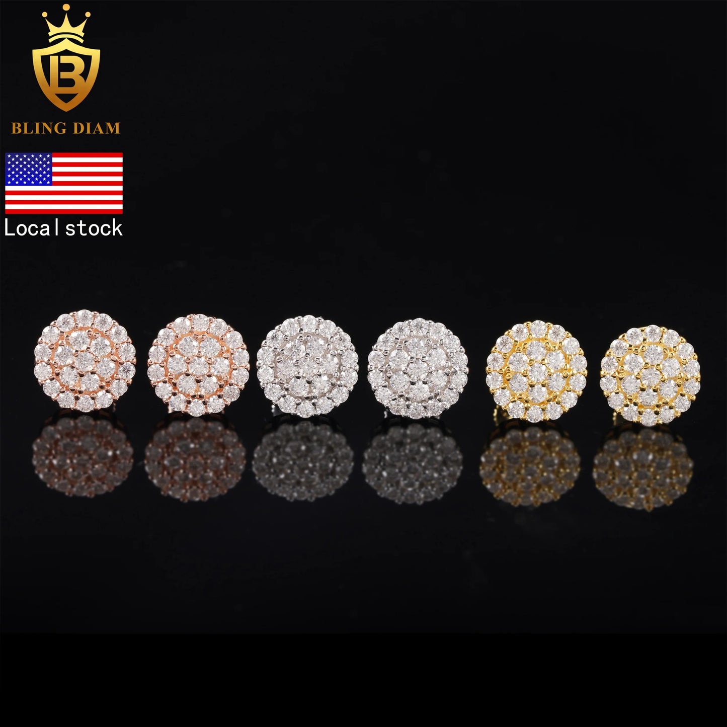 Factory Direct Fine Jewelry 925 Silver Earrings Iced Out Vvs Moissanite Earring Diamond  Stud Earring Men Women