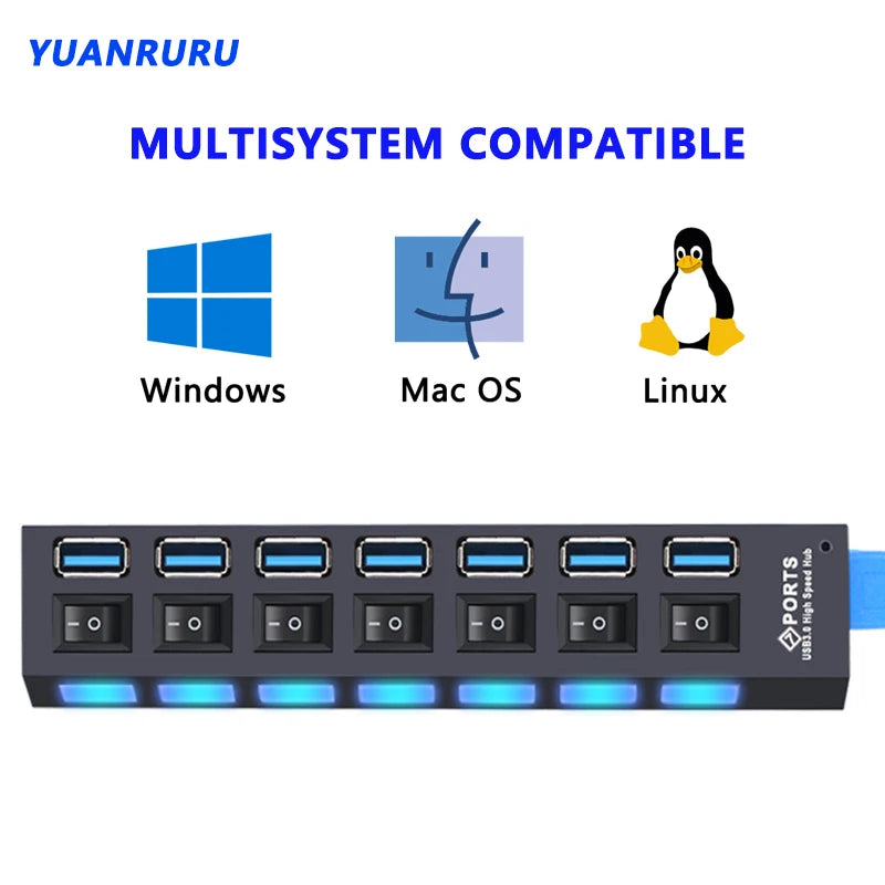 Hub USB 3.0, répartiteur USB 2.0, adaptateur secteur, multi-ports USB 4/7 avec commutateur, accessoires pour PC