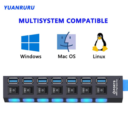 Hub USB 3.0, répartiteur USB 2.0, adaptateur secteur, multi-ports USB 4/7 avec commutateur, accessoires pour PC
