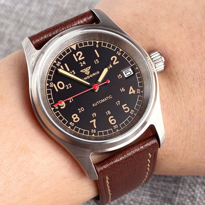 36mm Tandorio NH35 Automatic Men Watch Diver Movt 20Bar Waterproof Wristwatch Big Crown Leather Band Men's Wristwatch