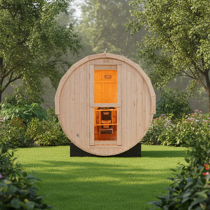 4-Person Outdoor Barrel Sauna Kit - Premium Natural White Pine, Backyard Spa, 10% OFF & in Stock Ready to Ship