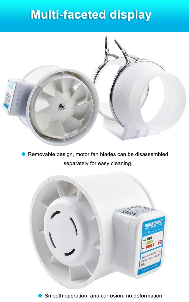 4/5/6/8 Inch Remote Control Exhaust Fan Silent Inline Pipe Duct Fan Extractor Air Ventilation Blower Kitchen Toilet Wall Booster