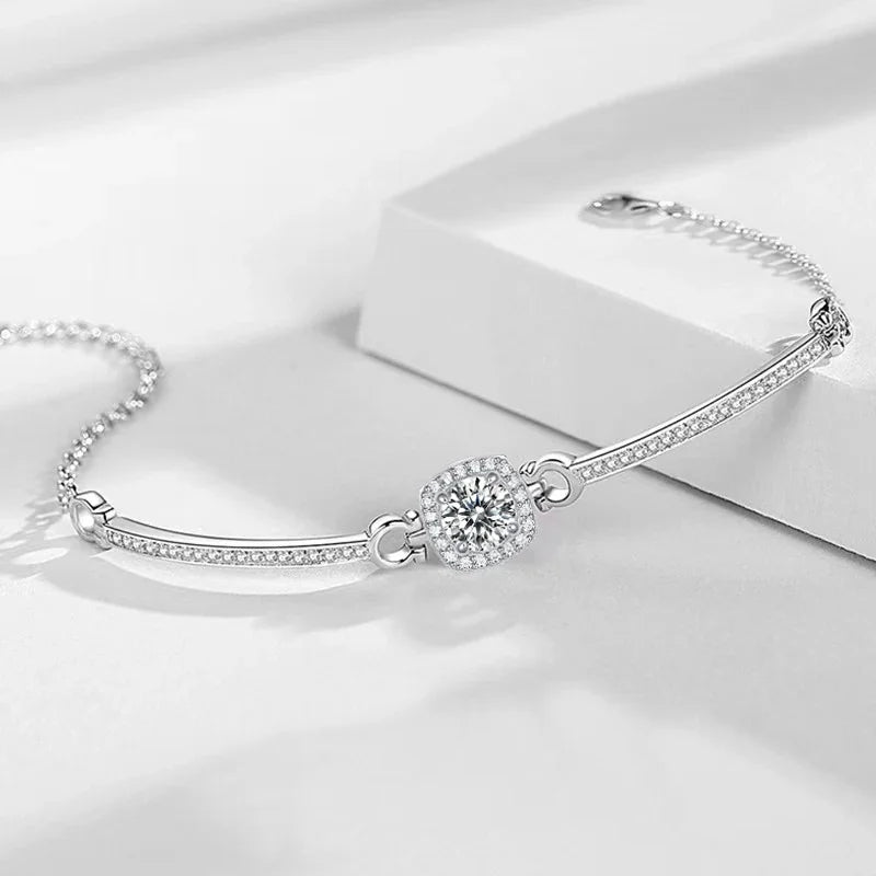 1 Carat Moissanite Square Bag Bracelet 925 Sterling Silver Stylish Elegant Noble Luxury Perfect Birthday Gift for Girlfriend