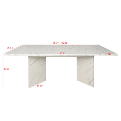 Extendable Dining Room Table for 6-10 Modern Faux Marble Wooden Long Large Rectangular Expanding Conference Kitchen Table White