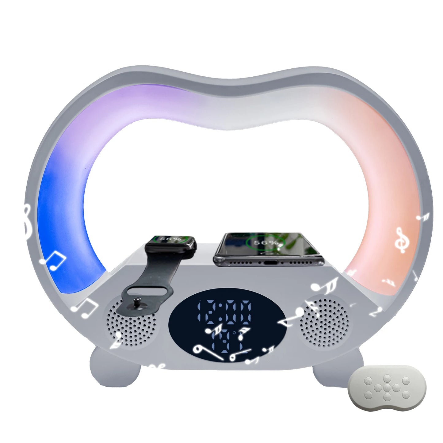Wholesale Price Smart RGB Alarm Clock Colorful Light  Mini Size G Shape Speaker Wake up Lamp with Charger for Iwatch