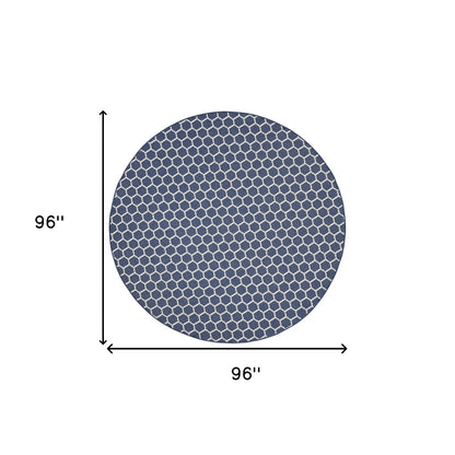 HMS 8' Navy Blue Ivory Geometric Indoor/Outdoor Reversible Area Rug Modern Square Pattern for Teenagers for Office or Kitchen