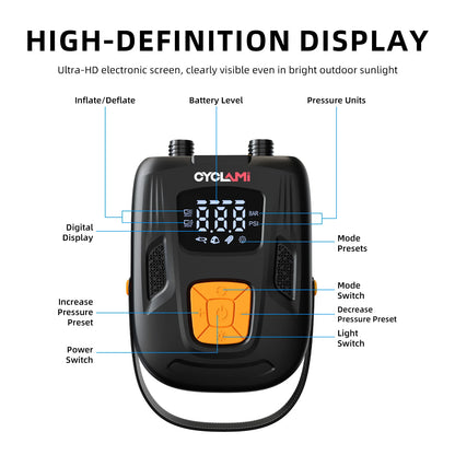 CYCLAMI 20PSI Outdoor Electric Inflation Pump Wireless Air Inflator for Inflatable SUP Stand up Paddle Board Tire Plate Boat
