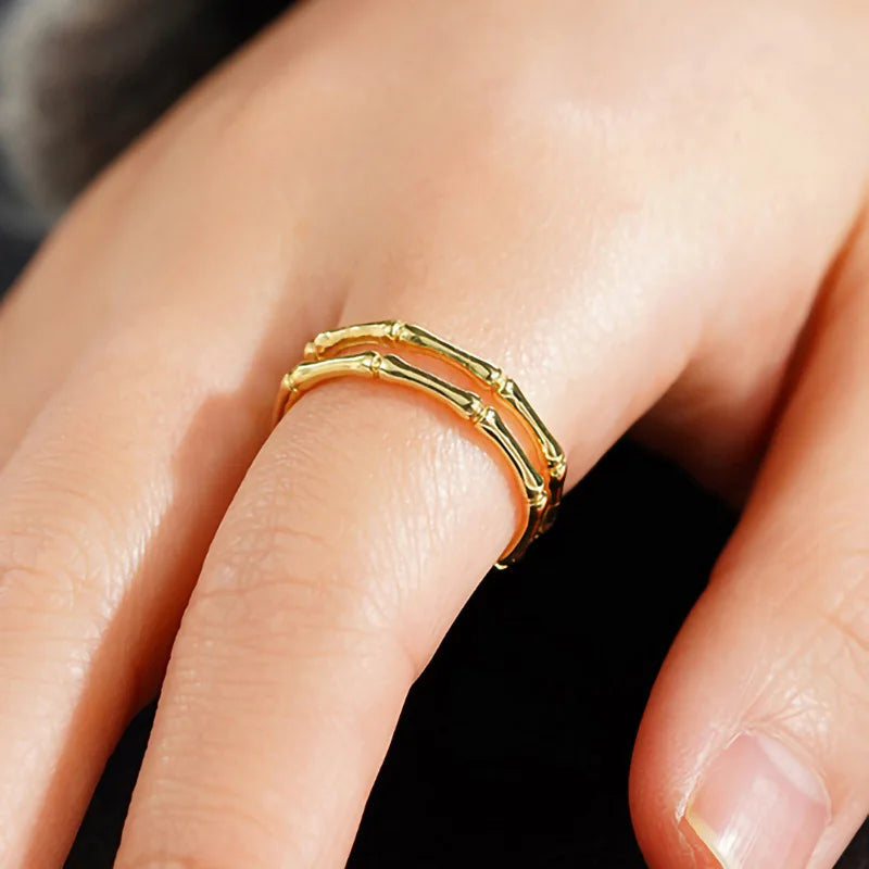 Stainless Steel Bamboo Rings For Women Men Modern Plant Design Unisex Jewelry Gift Fashion Ring T0098