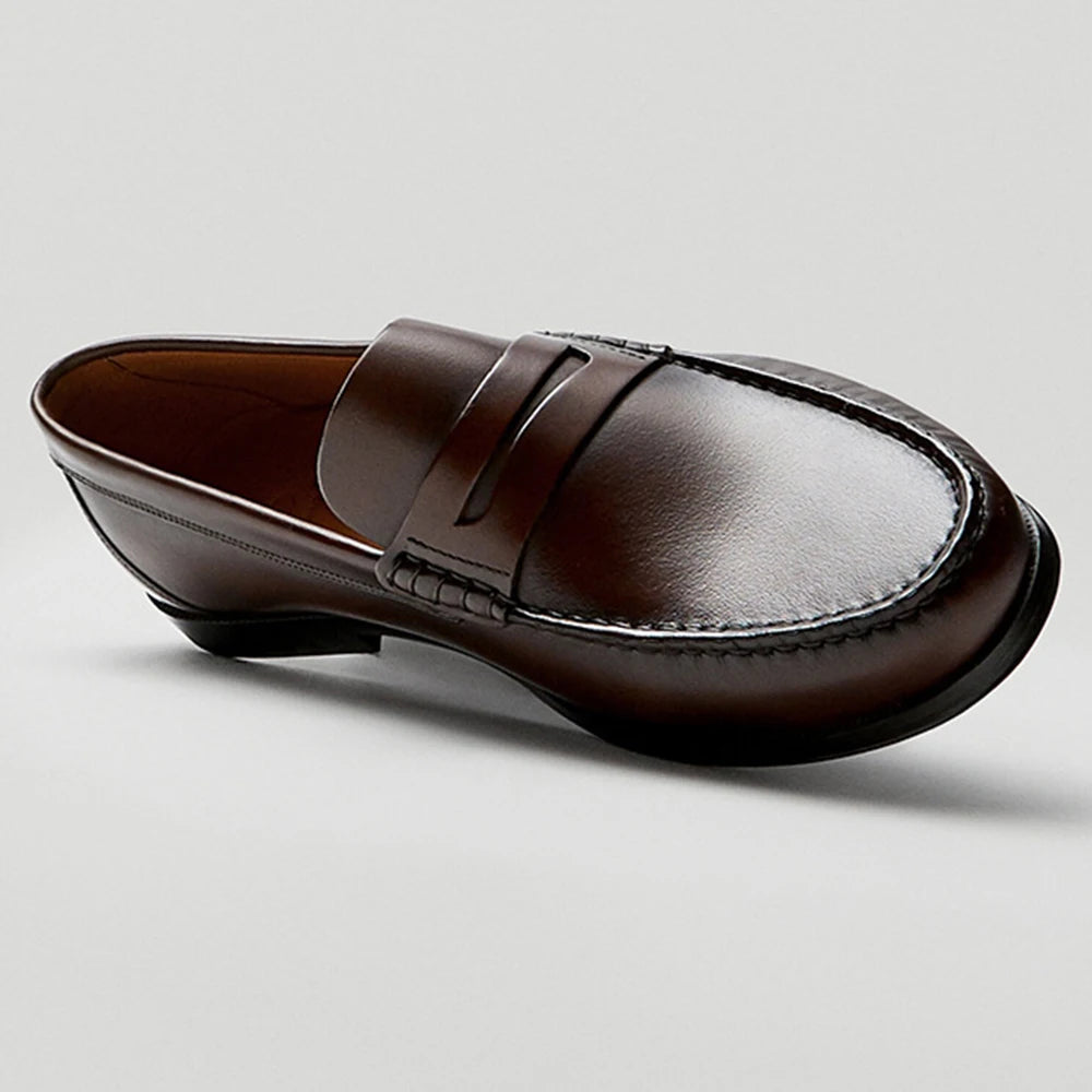 Vintage Calf Leather Men's Loafer Shoes High Quality Handmade Wear-Resistant Brown Pure Leather Casual Shoes